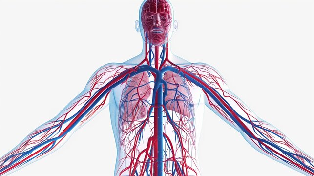 Bleeding Disorders Awareness Month: illustration style showing human circulatory system with detailed blood vessels and capillaries, educational anatomy diagram with precise scientific accuracy