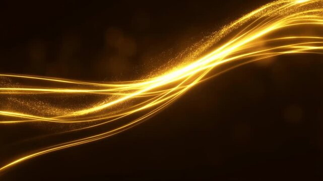 Luxury golden light streaks with shimmering particles and bokeh creating a calm premium motion backdrop