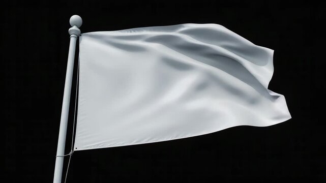 White flag waving on a sleek pole against a dark background