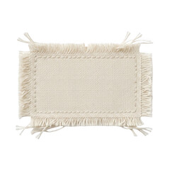 Natural fiber woven placemat with fringed edges isolated on transparent background