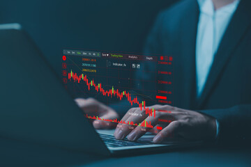war to Impact business and industry, crisis economic global to red graph chart. concept of financial bank economy downturn, down the stock market in recession, risk investment. bubble bursting crisis