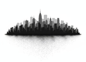 Obraz premium Dynamic urban sprawl depicted through a striking monochrome skyline with an artistic spray paint effect, embodying the spirit of a bustling metropolis and urban development