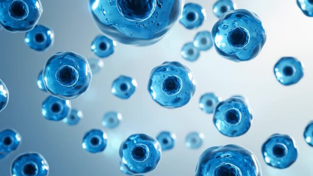 Blue spherical cells under microscope