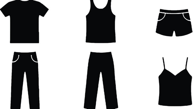 Clothing vector icons including t shirts and pants on white background