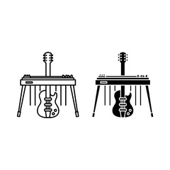 Guitars and keyboards on stands side by side Vector © HelloStock
