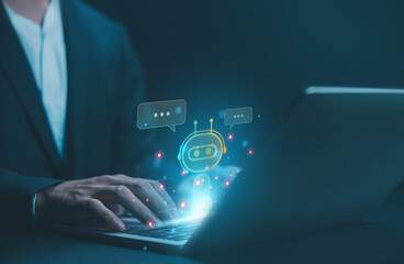 ai chat digital technology, business communication, and development of smart robot conversation, bot artificial intelligence open for customer, concept command prompt chatbot generates information