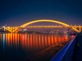 Obraz premium Night View of Lupu Bridge, Shanghai, China