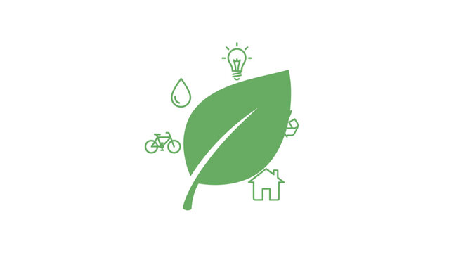 Green Leaf Icon with Eco Symbols.