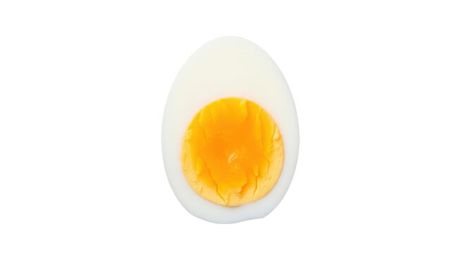 Hard-boiled egg half isolated PNG, nutritious protein-rich food for healthy diet and cooking ingredient on transparent background