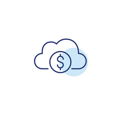 Cloud and dollar. Virtual storage payment and subscription costs. Pixel perfect, editable stroke vector icon