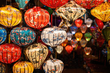 Colorful traditional Chinese lantern or light lamp to decorate street at night, there are famous things of Hoi An - the heritage ancient city of Vietnam.