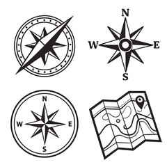A collection of compasses and a map for navigation and orientation Vector ©  MST RABEYA  BEGUM