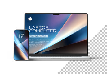 Smartphone and Laptop Mockup Isolated on Transparent Background – Clean Digital Device Presentation