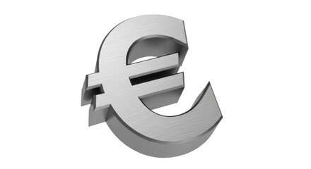Obraz premium Metallic euro symbol PNG isolated on transparent background, currency sign for finance and European economy