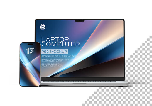 Smartphone and Laptop Mockup Isolated on Transparent Background &ndash; Clean Digital Device Presentation