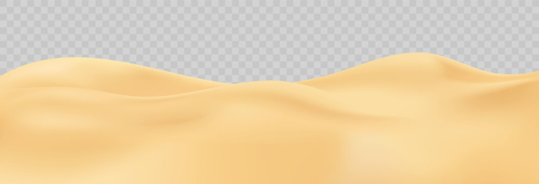 3d sand dunes background. Abstract desert mountain for game island or travel landscape summer illustration. Realistic vector Sahara environment, minimalist hill for safari or adventure, beach scene