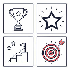 Fototapeta premium A collection of icons representing achievement, success, and targets. Vector