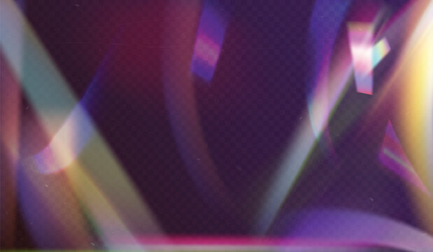 Light leak film burn. Retro analog camera filter, blur bokeh old photo frame with scratch texture. Abstract cinematic purple overlay, holographic iridescent backdrop. Photography vector background