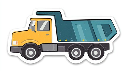 A sticker of an adorable cartoon dump truck with a flat design