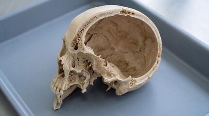 Human skull cross-section view showing bone structure and density