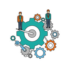 Teamwork and collaboration: People and gears working together