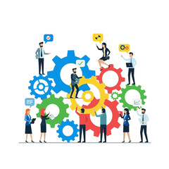 Teamwork and Collaboration: Diverse People Working Together on Interlocking Gears