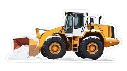 Sticker with a white background, depicting a simple construction vehicle snow plow made up