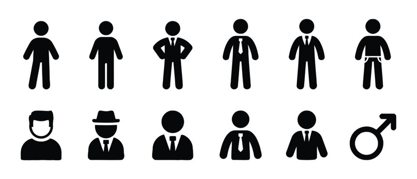 Collection of male pictogram icons representing different business people and symbols