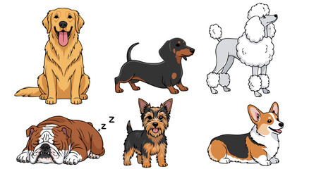 Charming Vector Illustration of Various Dog Breeds, Adorable and Playful Canine Companions