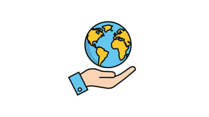 Fototapeta premium Human hand holding a small globe of planet earth represents environmental protection, global conservation awareness, and caring for world.