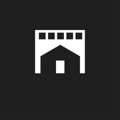 Fototapeta premium Geometric House Icon with Square Roof Details on Black Background
