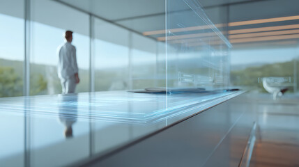 Fototapeta premium Corporate Leadership and Digital Transformation Concept with Holographic UI Interface