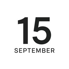Prominent Fifteenth Day of September Calendar Date Isolated on White Background