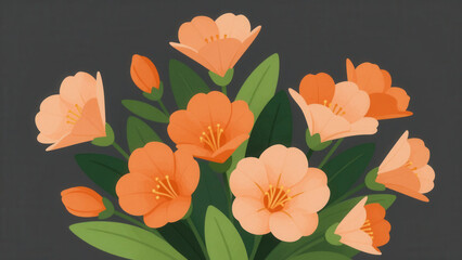 Beautiful Arrangement Of Orange Flowers On A Dark Background, Flat Design, Vector Illustration