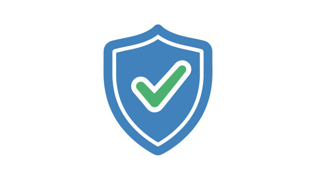 Blue Shield with Green Checkmark Icon.