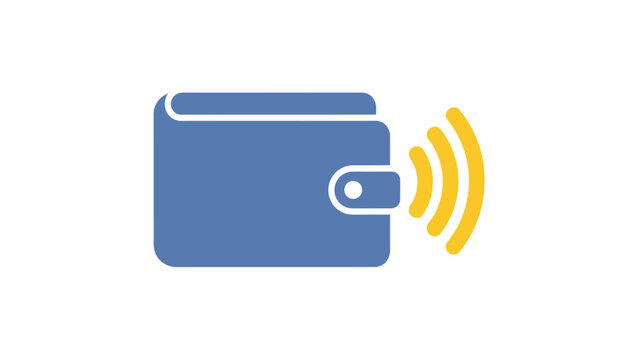 Blue Wallet with Contactless Payment Symbol.