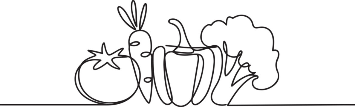 Continuous one line drawing of set of vegetables.one line icon illustration with white background