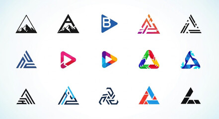 Collection of abstract triangle logos and icons. © Aceng