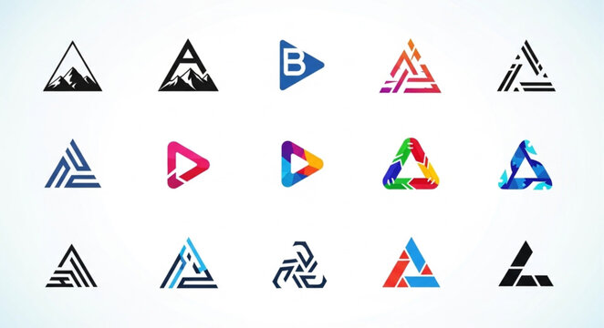 Collection of abstract triangle logos and icons.