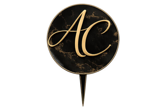 Gold ac monogram initializing elegant marble cake topper