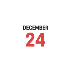 Obraz premium December 24th calendar date clearly highlighted in bold red numbers and black text on a clean, simple white background, signifying an important