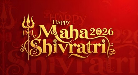 Naklejka premium Happy maha shivratri 2026, hindu festival greeting, lord shiva celebration