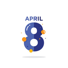 Obraz premium Modern graphic illustration of the date April 8, featuring bold typography and abstract shapes
