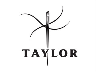 Elegant sewing needle logo design with stylized thread and name Taylor