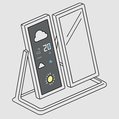 A mirror with digital displays showing time 