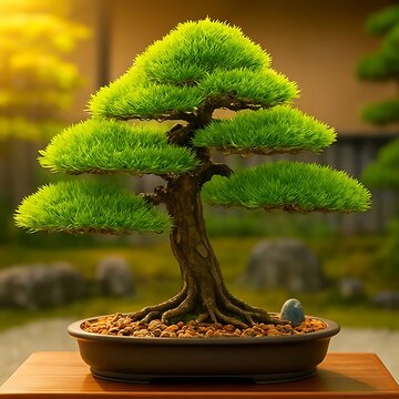 Detailed Artificial Bonsai Tree With Layered Green Foliage