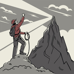 A mountain climber reaching the top of a changeling. 