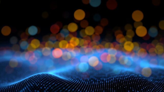 Glow digital chain block big cube crypto technology concept currency datum mountain cyberspace business network computer abstract communication background database programming future software