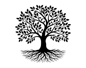 Obraz premium Tree of Life Silhouette with Roots Illustration Black and White Symbol