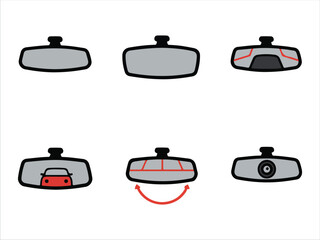 Illustrated rear view mirror adjustment and blind spot guide for vehicles